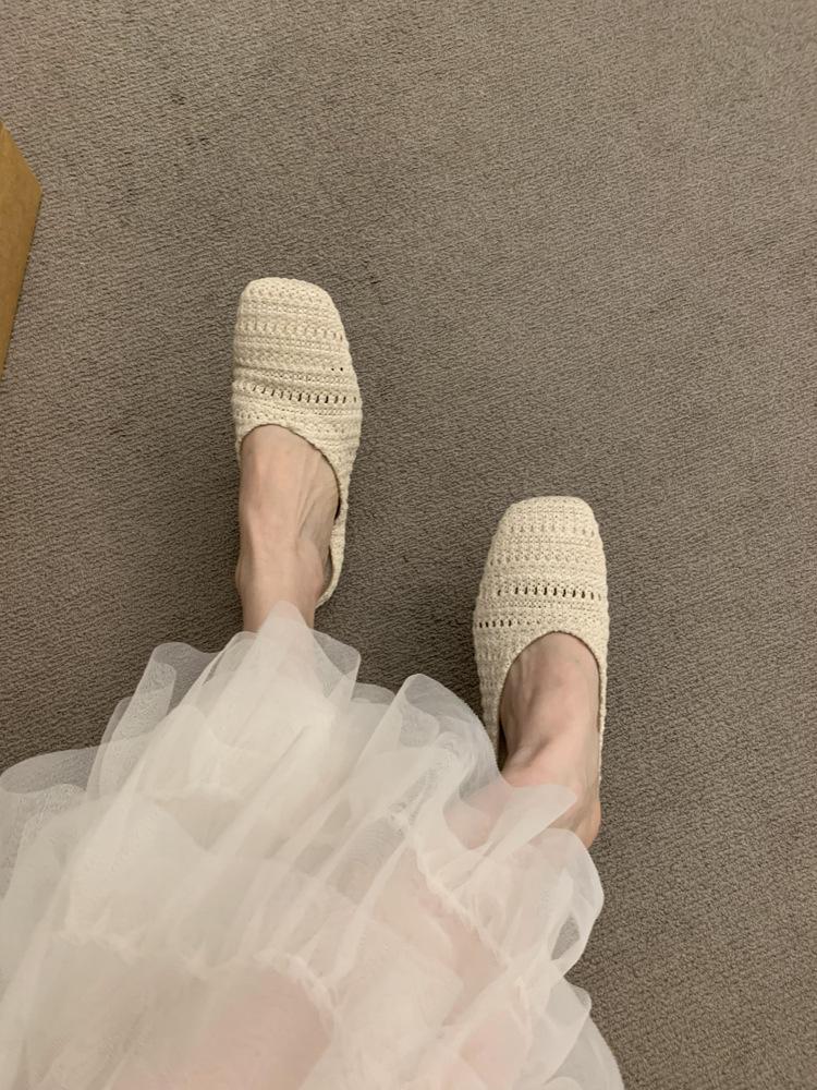 French hollow bag head slippers summer wear 2025 Birkenstocks knitted one-pedal lazy slippers