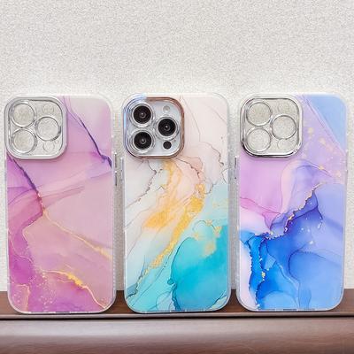 For IPhone 16 Promax Marble Pattern Phone Case for Apple 15 Fashion Luxury Plated Protective Cover