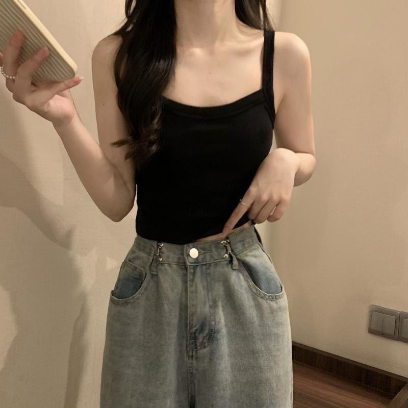 WTEMPO Letní tílka tank topy ležérní topy ženy s vestavěnou podprsenkou ramínkové tílko pro ženu jednobarevné dámské korejský styl