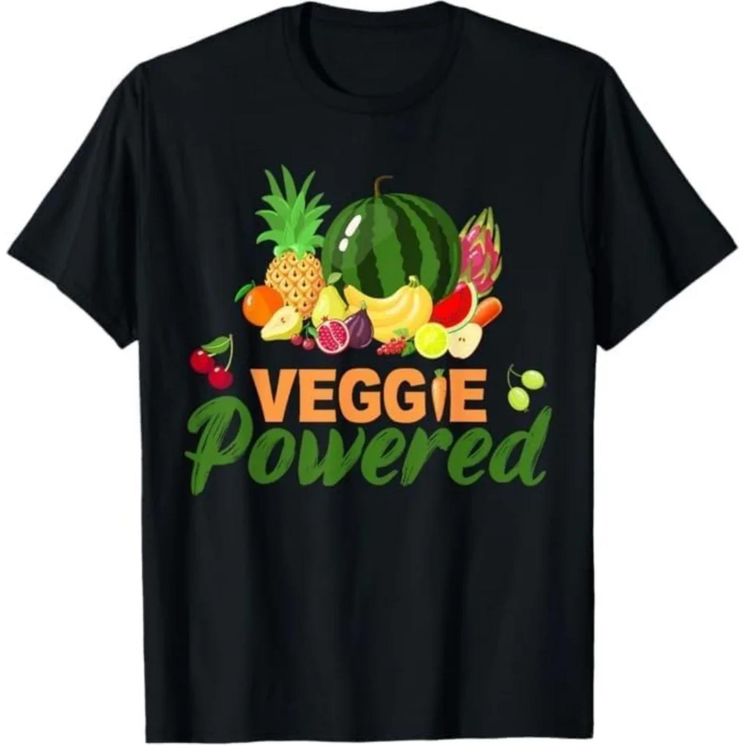 

Veggie Powered Creative Tshirt Vegan T-Shirt Vegetarian Men Women Unisex Fashion Casual Crewneck Short Sleeve Leisure Summer Tee S чёрный