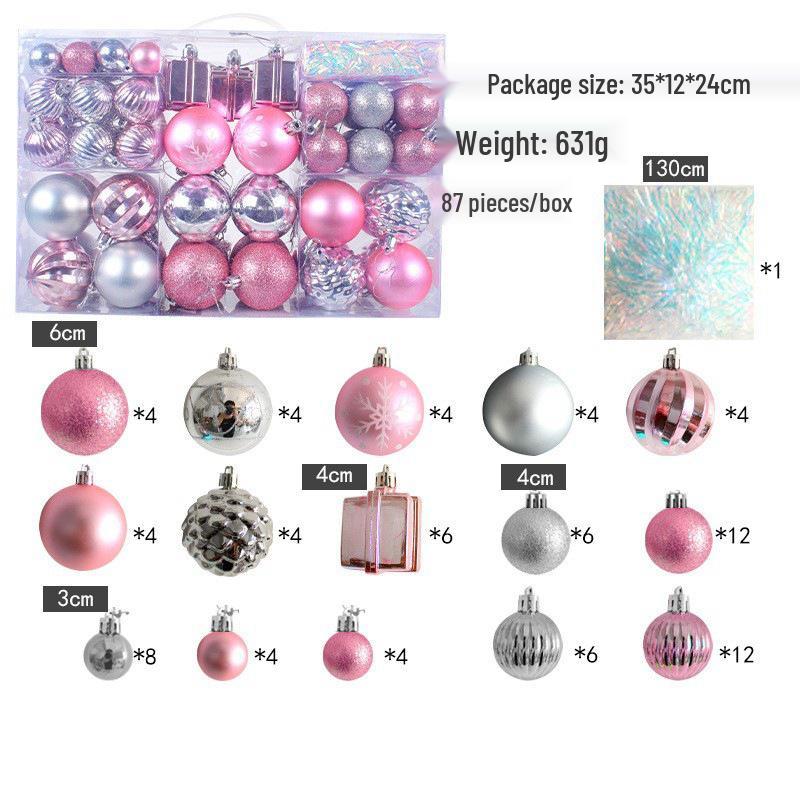 87-Piece Christmas Tree Decoration Set: Plastic Ornaments & Hanging Balls