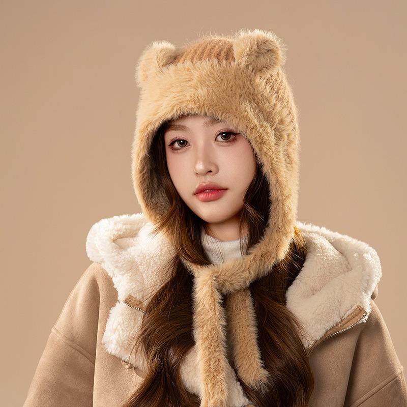 Women S Winter Warm Knitted Hat Cute Ear Flap Cycling Windproof Beanie