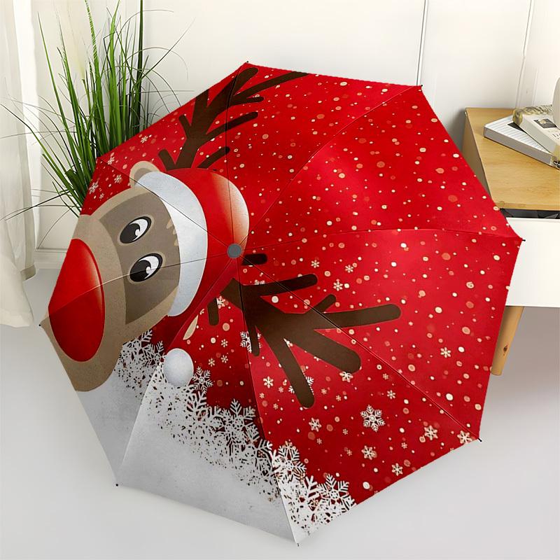 1pc Stained Glass Snowman Design Automatic Folding Umbrella, Portable Tri-Fold Design with 8-Rib Iron Frame, Perfect for Outdoor Use, Festive Gift, Tr