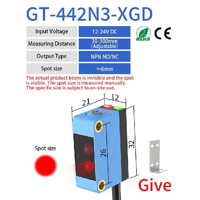 GTRIC Background Suppression Photoelectric Sensor NPN PNP 10-30V DC Sensing Distance 30cm Adjustable Square Laser Optical Switch