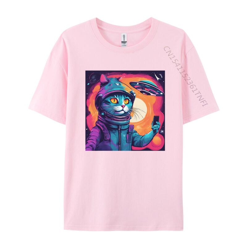 Cat Ufo Selfie Tshirt Kitten Lover Cat Tee Printed Tshirts For Men Cotton T Shirt Cool Faddish Casual