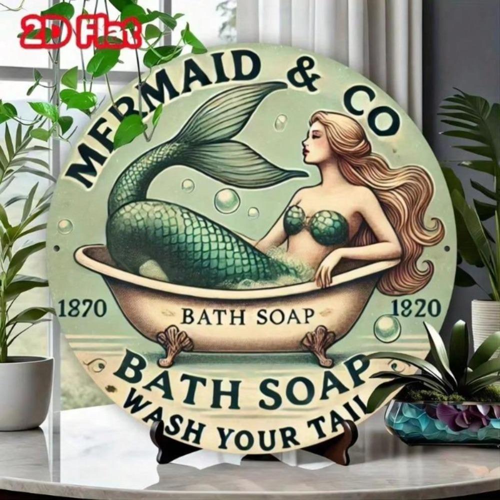 Vintage Tin Metal Sign Mermaid Bathroom Decor Rustic Farmhouse Wall Art