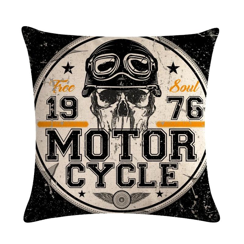 Home Decor Motorcycle Poster Art Letters   Bedroom Pillow Cover Vintage  Sofa Cushion