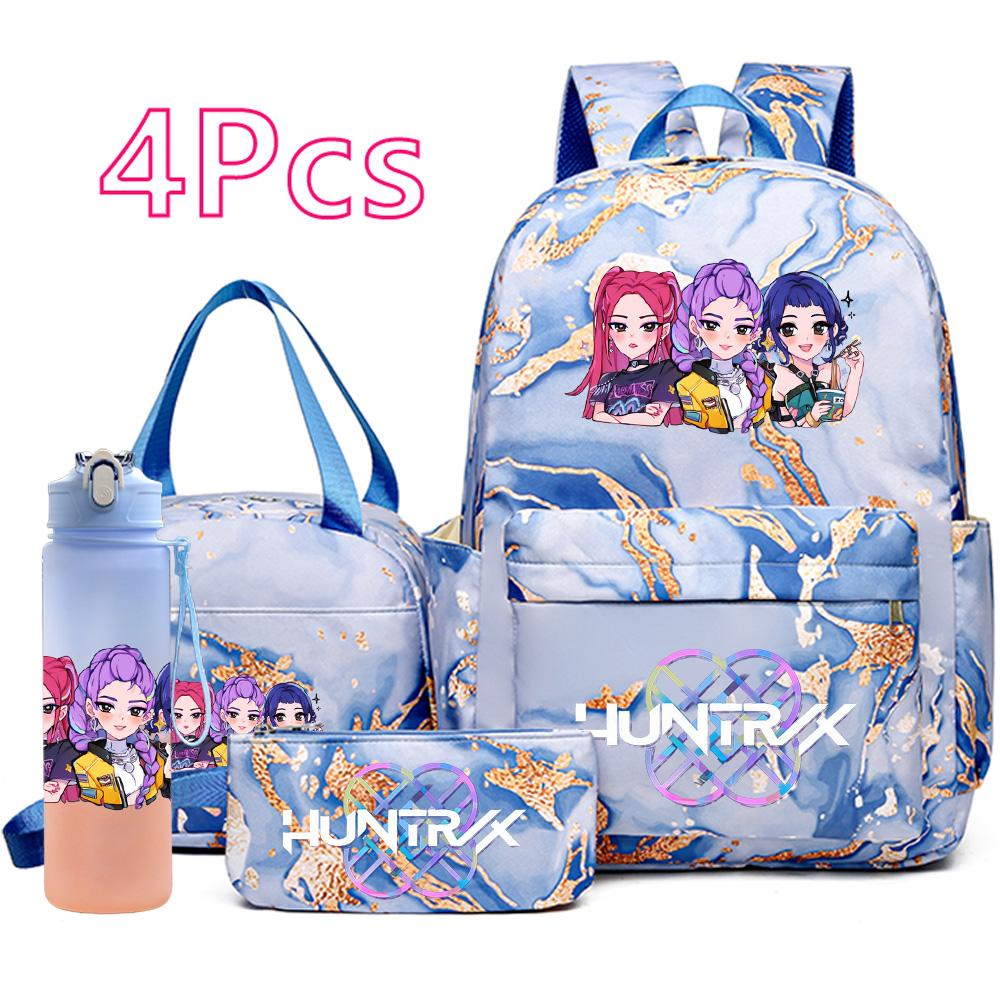 4Pcs/set New K-Pop Printed Backpack Handbag Pencil Case with 750Ml Water Bottler for Teenager Boy Girl Schoolbag Student Large Capacity Bookbag