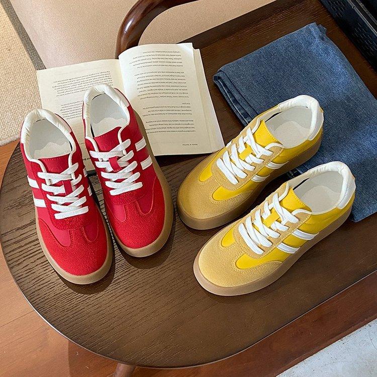 Small person 7cm inner height increase red German training shoes women's 2025 spring new retro platform casual board shoes women's tide