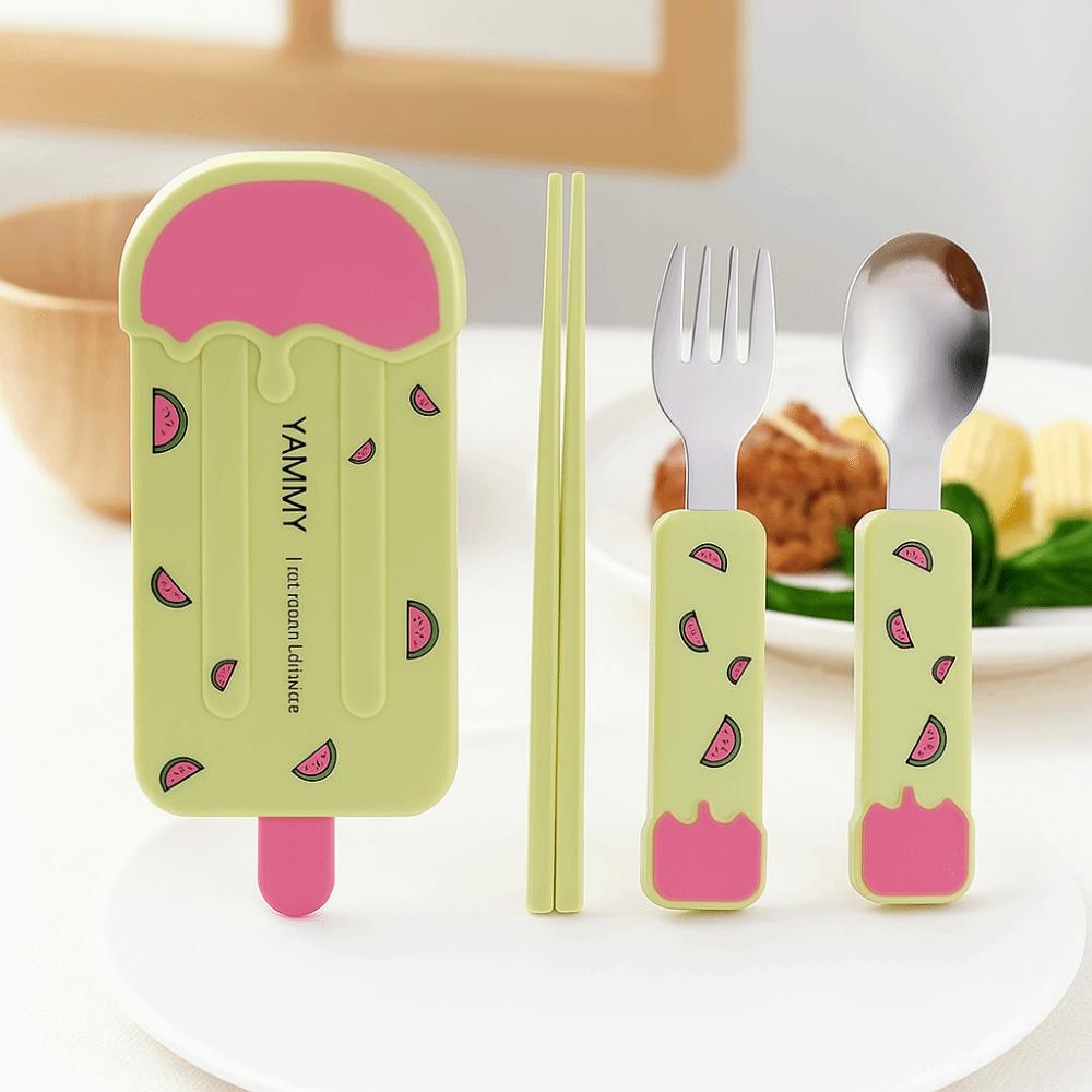 Cartoon Pattern Ice Cream Cutlery Set Reusable Kids Chopsticks Fork Spoon Set Office