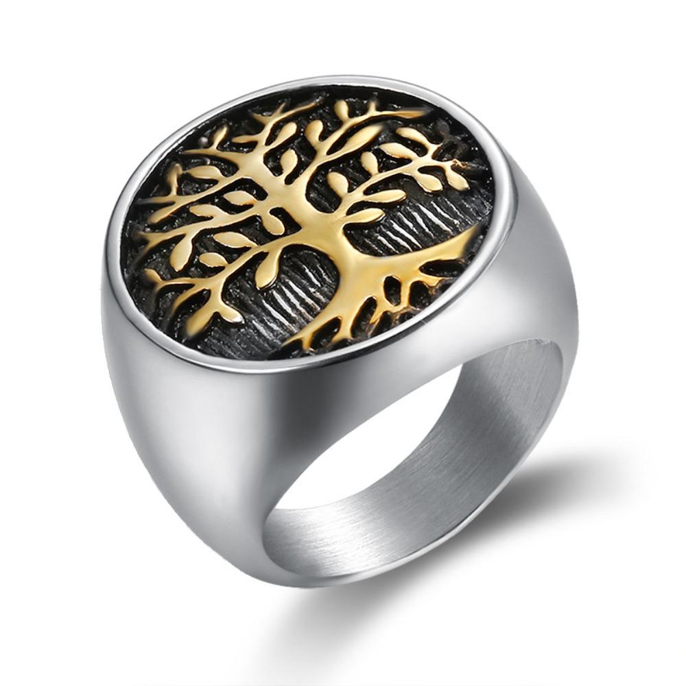 316 Titanium Steel Tree of Life Ring for Men Vintage Leaf Design Durable Titanium Band