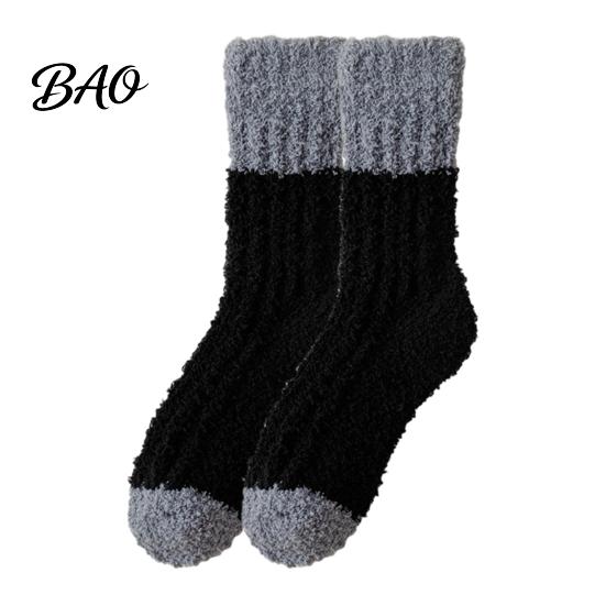 Long Plush Socks Thickened for Women, Warm Coral Fleece Socks, Lint Free Bed Winter Thermal Sleep Anti-static Contrast Color Indoor Cozy Hosiery Anti