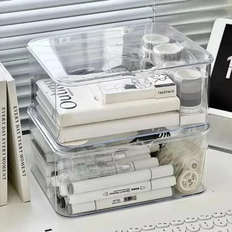 Acrylic Clear Clamshell Storage Organizer Box Multi-Purpose Stationery Essentials For Home Office