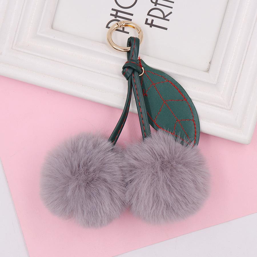 Cherry Plush Fur Ball Keychain for Women - Bag, Backpack, and Car Ornament