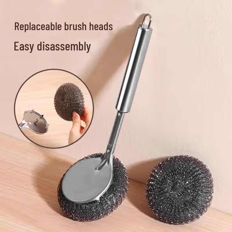 Stainless Steel Pot Brush with Long Handle and Replacement Heads