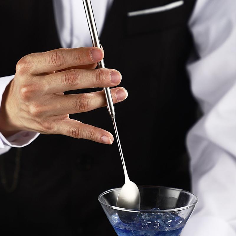 1Pc Stainless Steel Retractable Bar Spoon Bar Tools Bartender Cocktail Mixing Spoon Telescopic Extendable Long Spoon