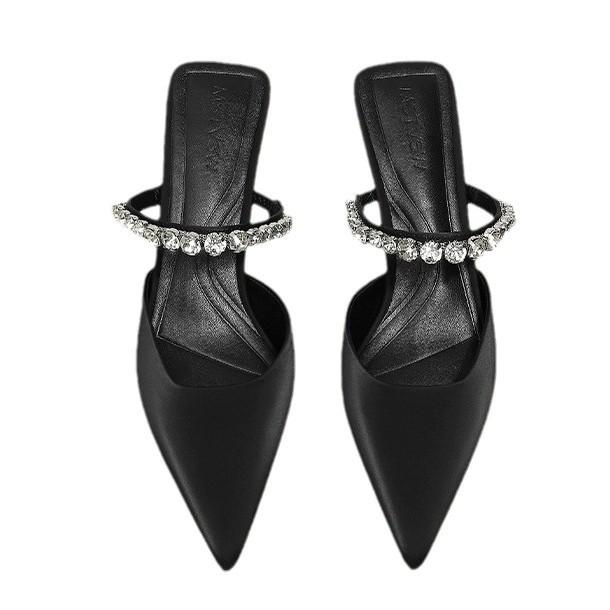 Size 35-42 Pointed High-heeled Slippers Female Summer Wear Half-drag Fairy Wind French Rhinestone Stiletto Sandals with Skirt