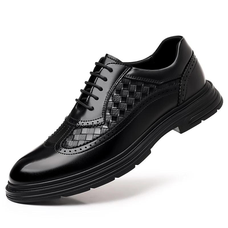 British Style Thick Soled Block Leather Shoes Fashionable Business Affairs Lace Up Oxford Shoes Luxury Brand Classic Men Shoes