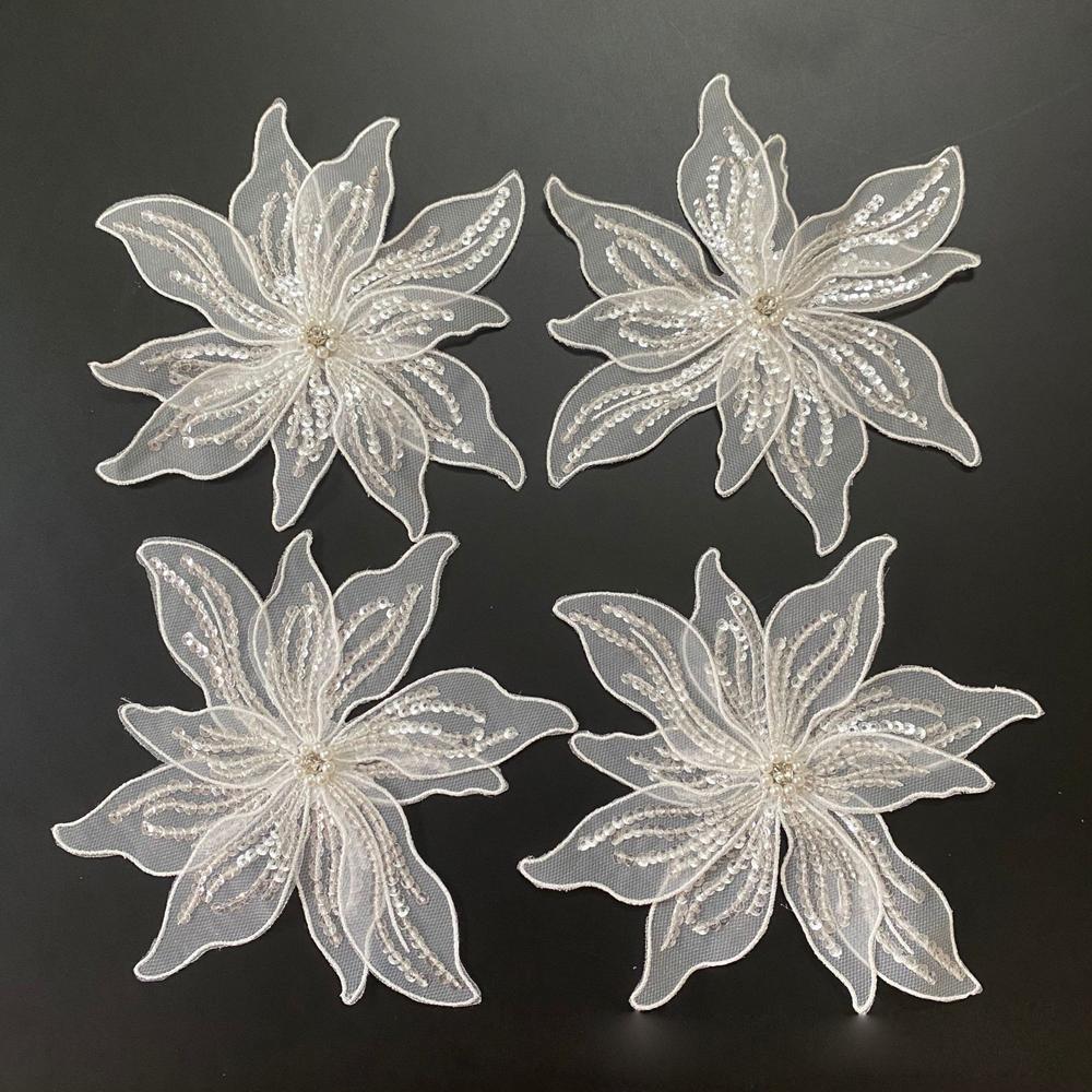 1 buc Negru Alb Floare 3D Plasă Dublu Strat Mărgele de Cristal Brodate Mărgele pentru Unghii Aplicații Decorațiune Patch Rochie de Mireasă