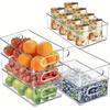 Refrigerator Organizer Bins with Handle Transparent Food Storage Containers for Eggs Vegetables
