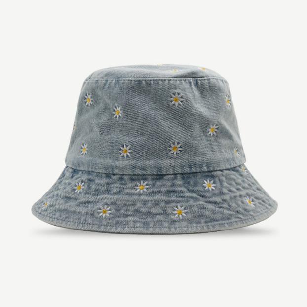 

Denim Bucket Hat Women Washed Daisy Embroidered Fisherman Cap Vintage Summer Hats For Women Hip Hop Travel Casual Sun Hat New светло-синий