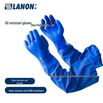 Lanlang 806SL 65cm Extra Lange PVC-Handschuhe: Öl-, Säure- und Laugenbeständig, Wasserdicht, Abriebfest, Ideal für Arbeiten im Wasser/Fischhandhabung.