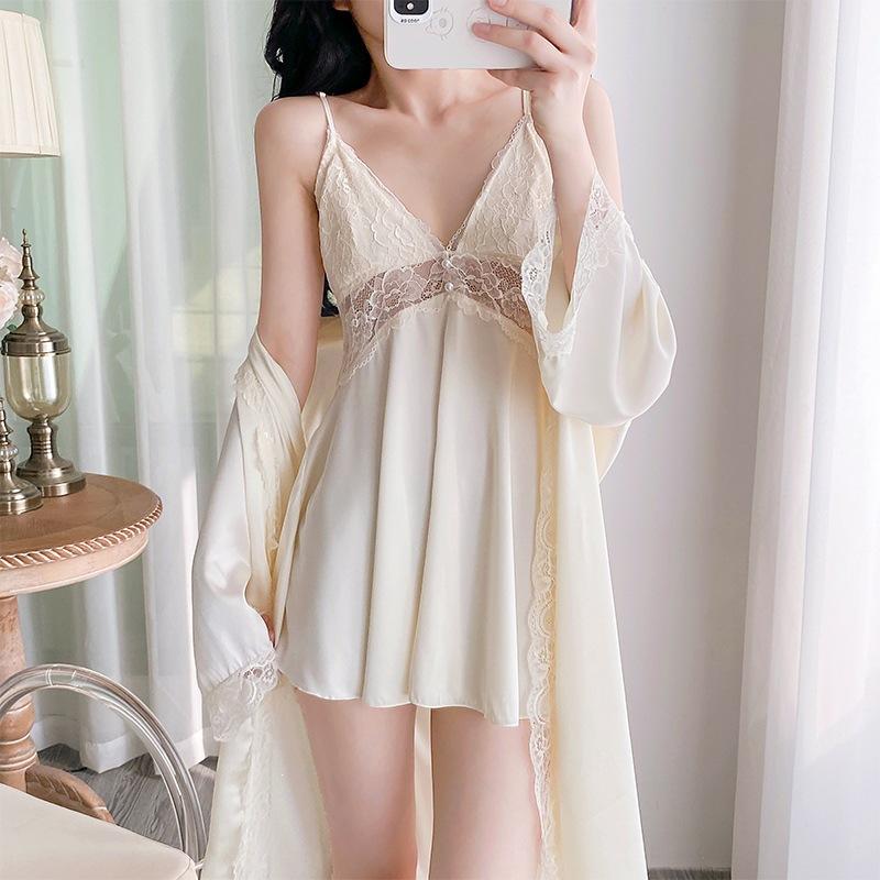Sexy pajamas women's ice silk thin with chest pad lace suspender nightdress pure desire silk 1011 new loungewear