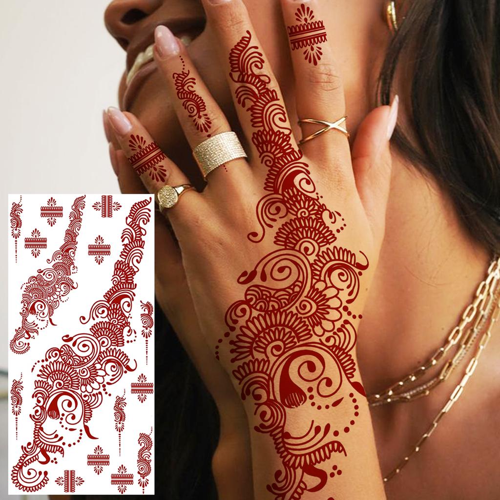 1 Foglio Hennè Ramadan Stile Indiano Tatuaggi Temporanei Per Mani Dita Donne, Adesivi Finti Tatuaggi Lunga Durata Realistici