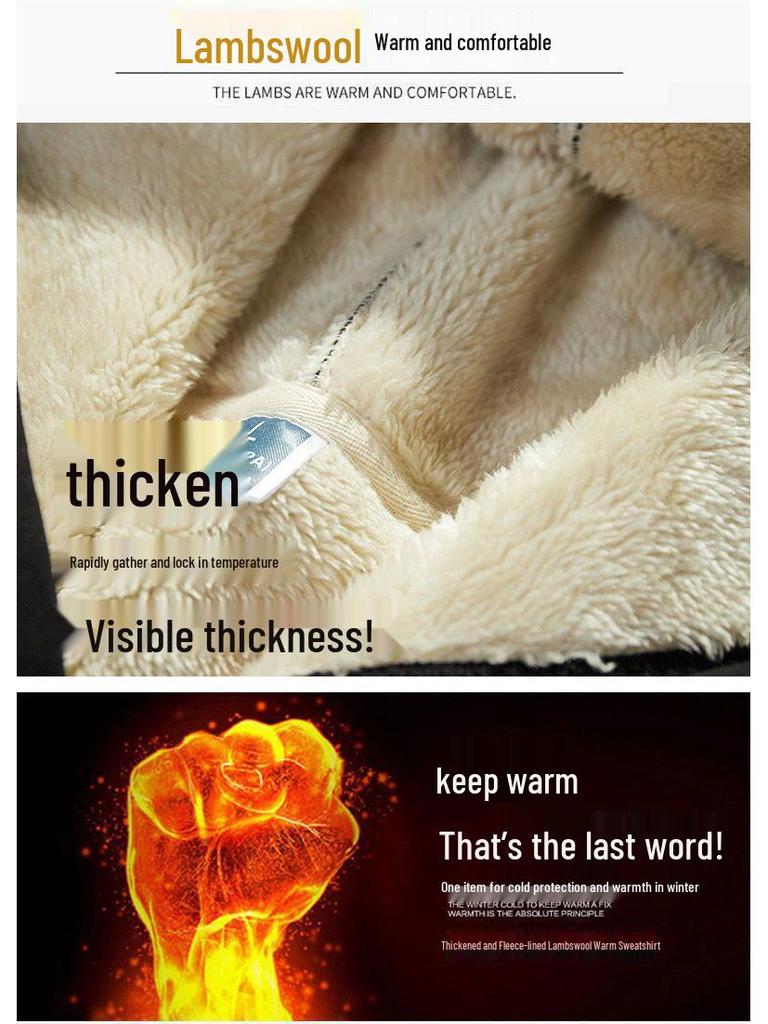 Men's Lambskin Hooded Sweatshirt - Winter Velvet-Thick Trendy Jacket, Hong Kong Style, Warm, Student, Large Size, 12