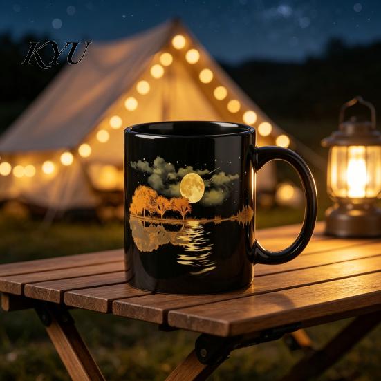 Haushaltsküchen-Grundausstattung Mondschein-Melodie Keramiktasse, 11oz 15oz Mondbeschienener Fluss Kaffeetasse Elegante Heißgetränke Tasse für Bürogebrauch Geschenk Liebhaber