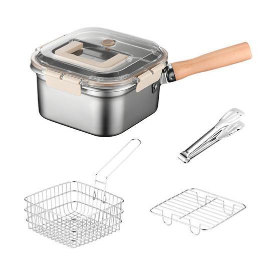 Stainless Steel Deep Fryer 5-in-1 Fryer Steamer Baker Strainer Portable Outdoor Cooking Pot with Basket