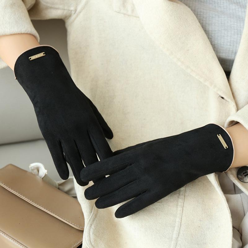 Women Touch Screen Gloves Autumn Winter Keep Warm Mittens Thin Cashmere Solid Cycling Drive Suede Fabric Elegant Windproof New