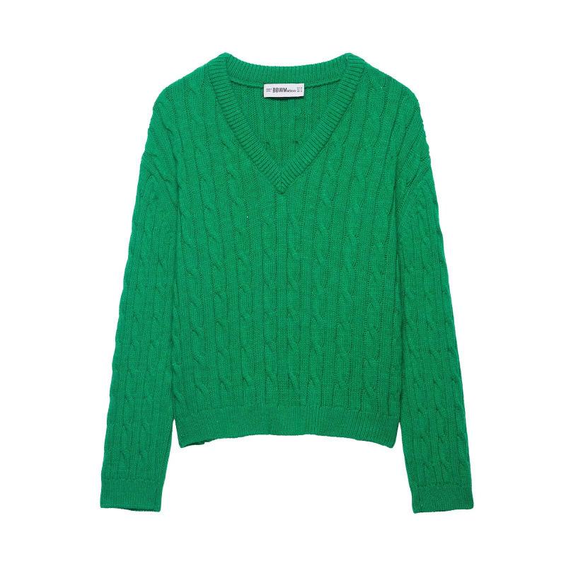 2026 Spring European & American Eight-Strand Knit V-Neck Sweater S зелёный