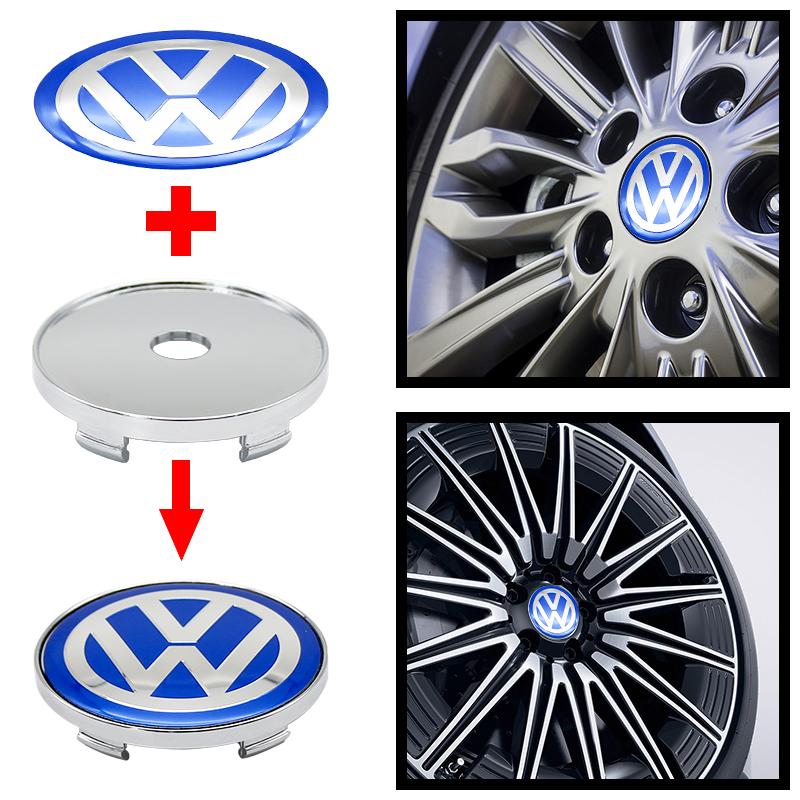 Pour VW VOLKSWAGEN Nouveau 4pcs 56mm Emblème de Roue de Voiture Autocollant Central 60mm Cache-Moyeux de Roue Accessoire Pour VW golf Passat R Rline GTI