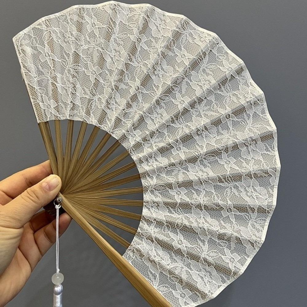 White Lace Handheld Fan Vintage Hand Cranked Fan Creative Folding Hand Fan  Gift Giving