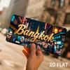 Impression D Plat Lumineux Bangkok avec Rue Nocturne Néon Wat Thaï Illustration Peinture sur Boîte en Aluminium Style Plaque d'Immatriculation Th