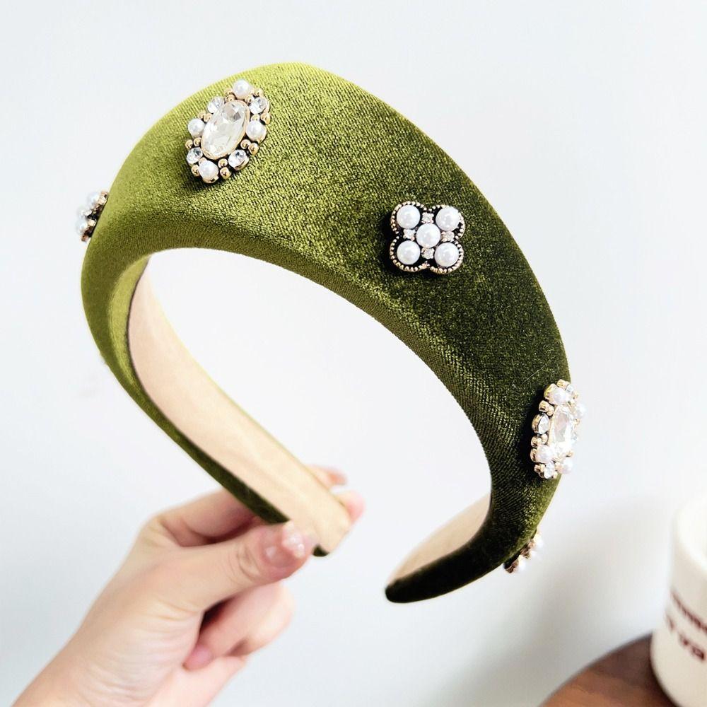 British Crown Hair Hoop Baroque Rhinestone Pearls Hairband Retro Velvet Triangle Headband Banquet