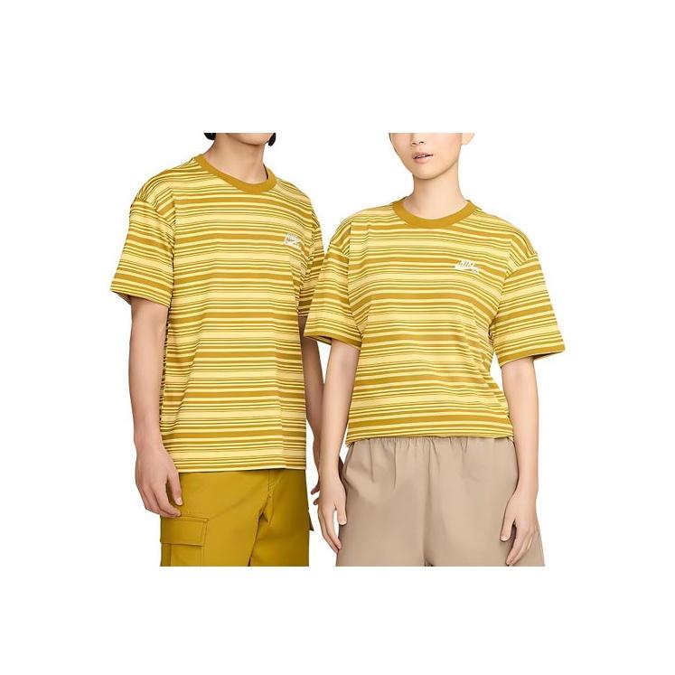 Nike Logo Embroidered Pattern Striped Comfortable Knitted Short Sleeve T-Shirt Unisex Tops Gold FQ3712-716
