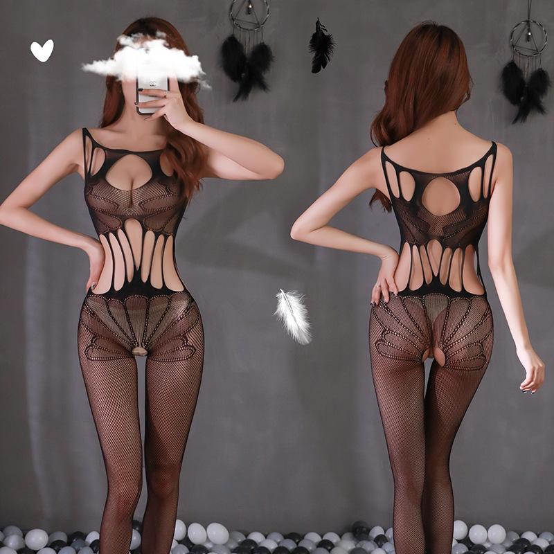 Bright Lingerie Women's Passion Set: Sexy Transparent Fishnet Open Crotch Three-Piece.