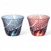 Mizukage Kiriko Pair Glasses Cups for Cold Tea 100cc Ranbori Komon Ink Blue Red Bishou Current Model J-kitchens 76xH60mm &