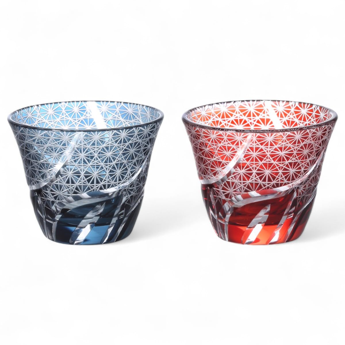 

Mizukage Kiriko Pair Glasses Cups for Cold Tea 100cc Ranbori Komon Ink Blue Red Bishou Current Model J-kitchens 76xH60mm &