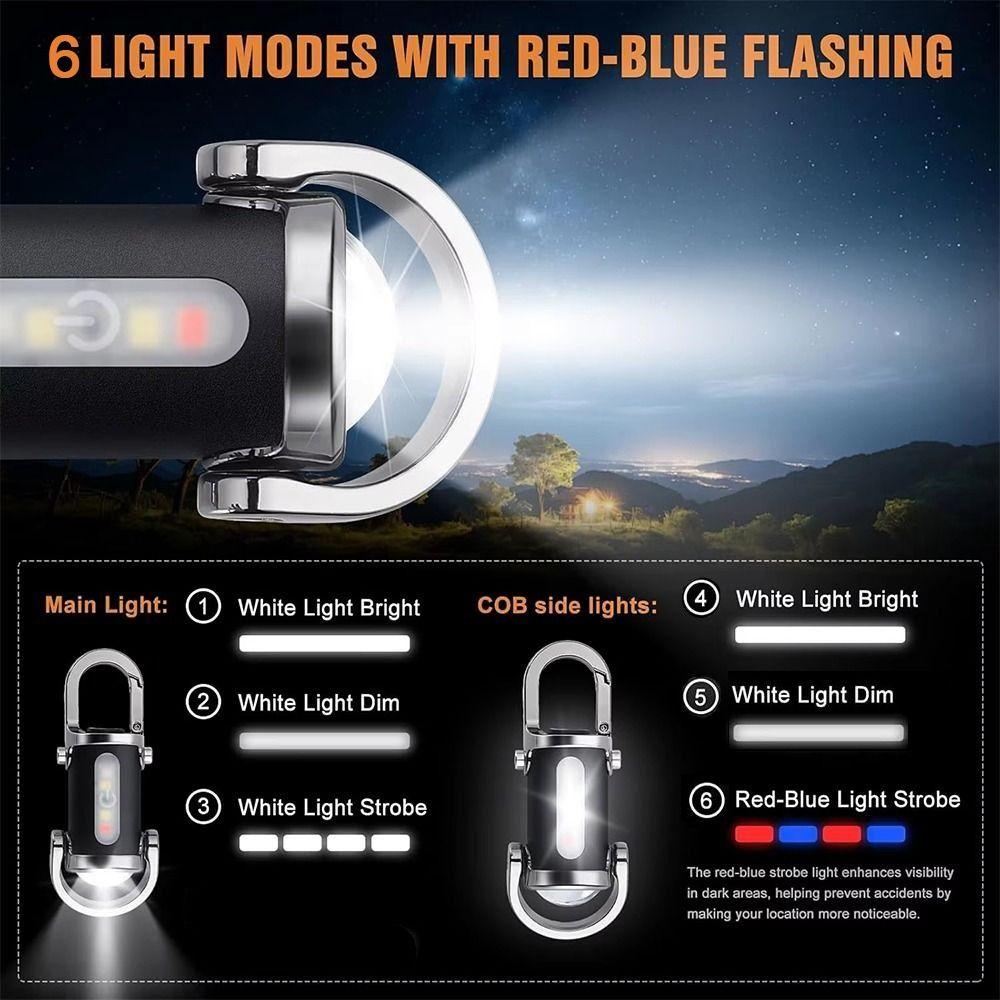Mini LED COB Flashlight USB Rechargeable Torch Keychain Lamp Portable Pocket Outdoor Camping Working Lantern with Red&Blue Light