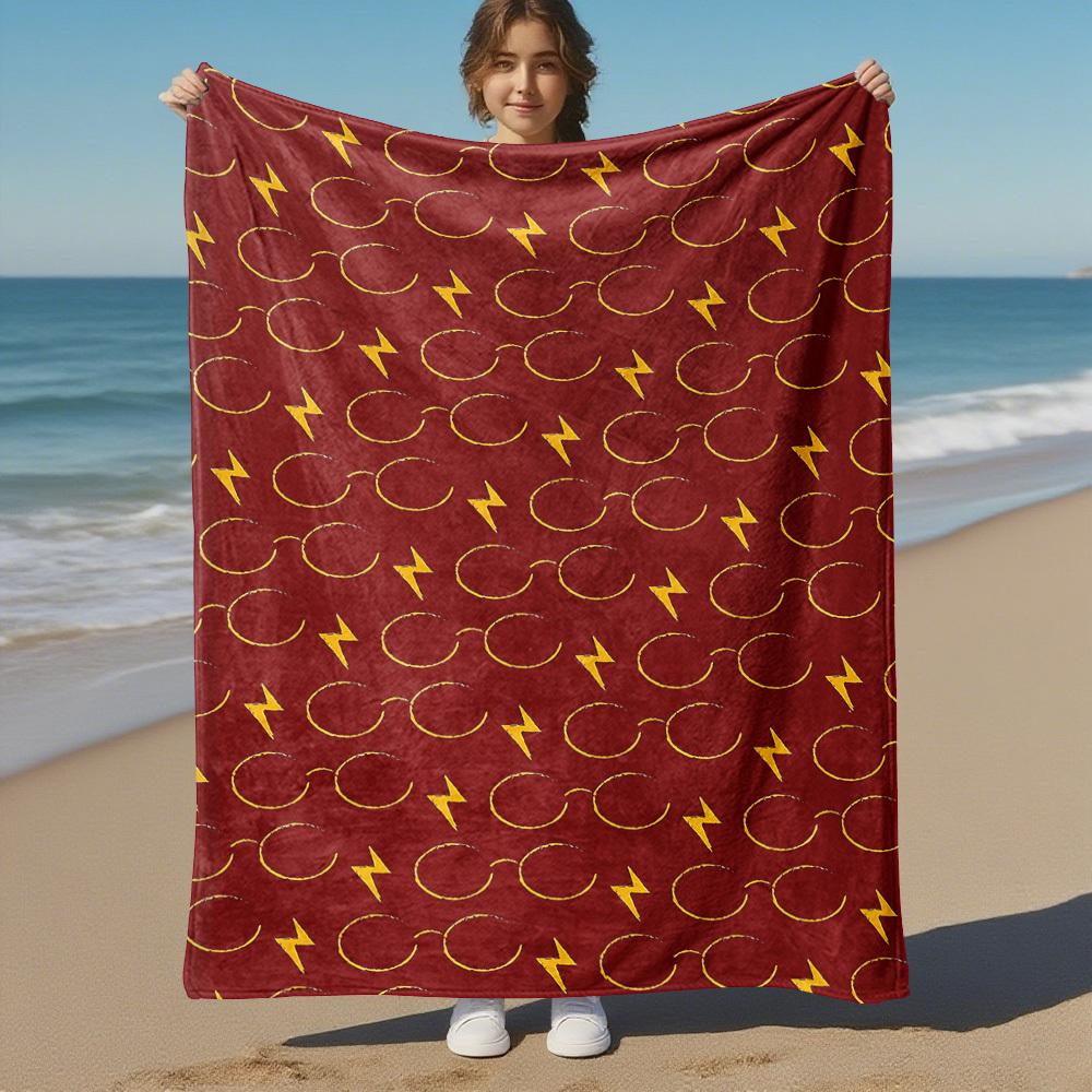 1pc Glasses Lightning Bolt Pattern Outdoor Flannel Throw Blanket All Season Soft Warmth,Home Decor 1031036