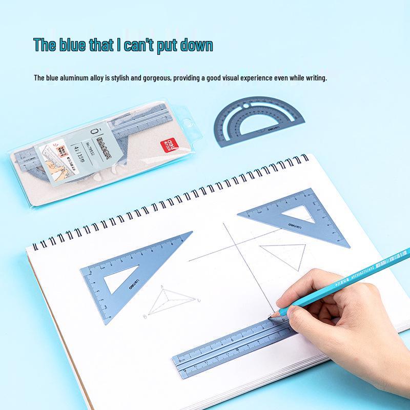79532 Deli Student Drafting Ruler Set: Includes Straight Ruler, Two Triangle Rulers, and Protractor