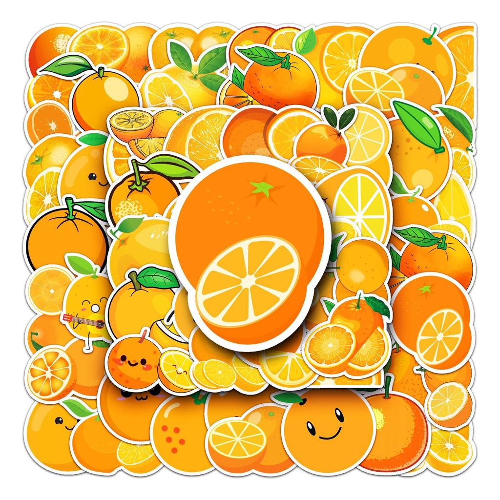 50 Orange Doodle Personality Cartoon Fruit Gauze Kids DIY Mobile Phone Case Suitcase Stickers Waterproof
