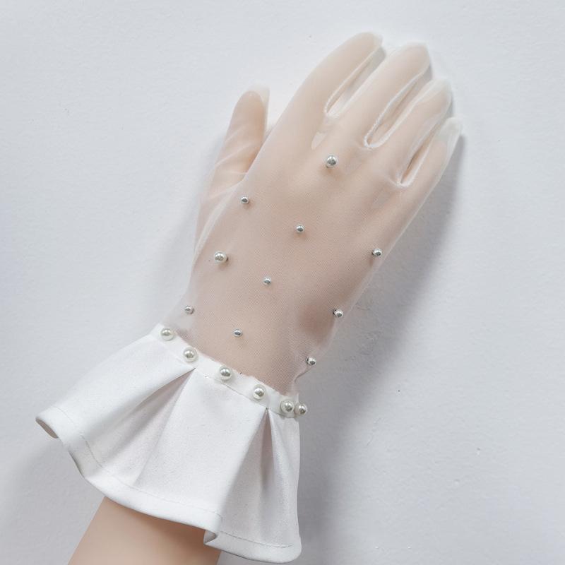 Weiße Braut Hochzeitskleid Fingerhandschuhe Spitze Mesh Kurz Dünn Transparent Handschuhe Exquisite Deko Accessoires Handschuhe