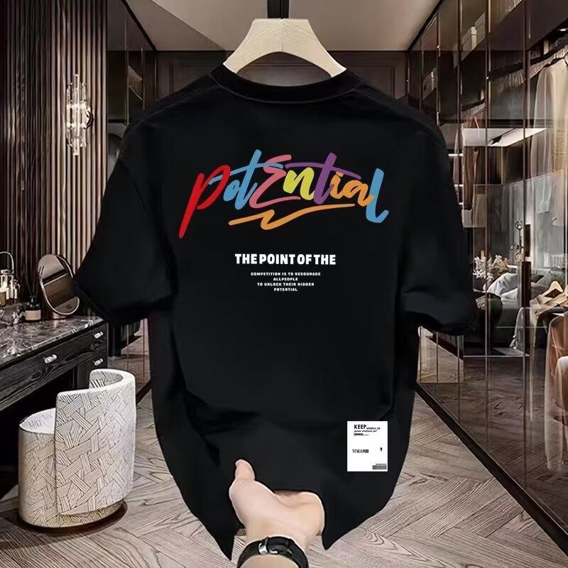 Men Casual Fashion Short Sleeve Letter Print Round Neck Cotton T Shirt S чёрный