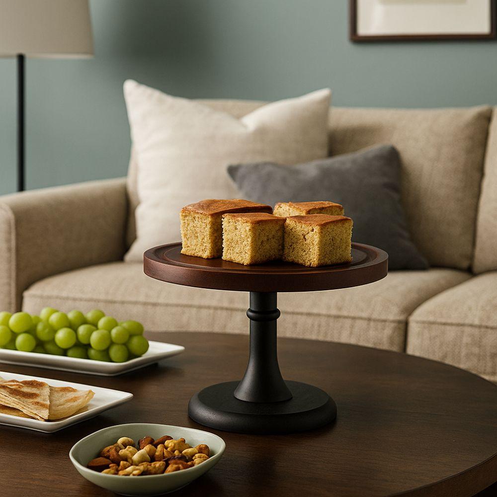 Circular Shape Wooden Cake Stand High Base Fruit Snacks Storage Tray  Wedding