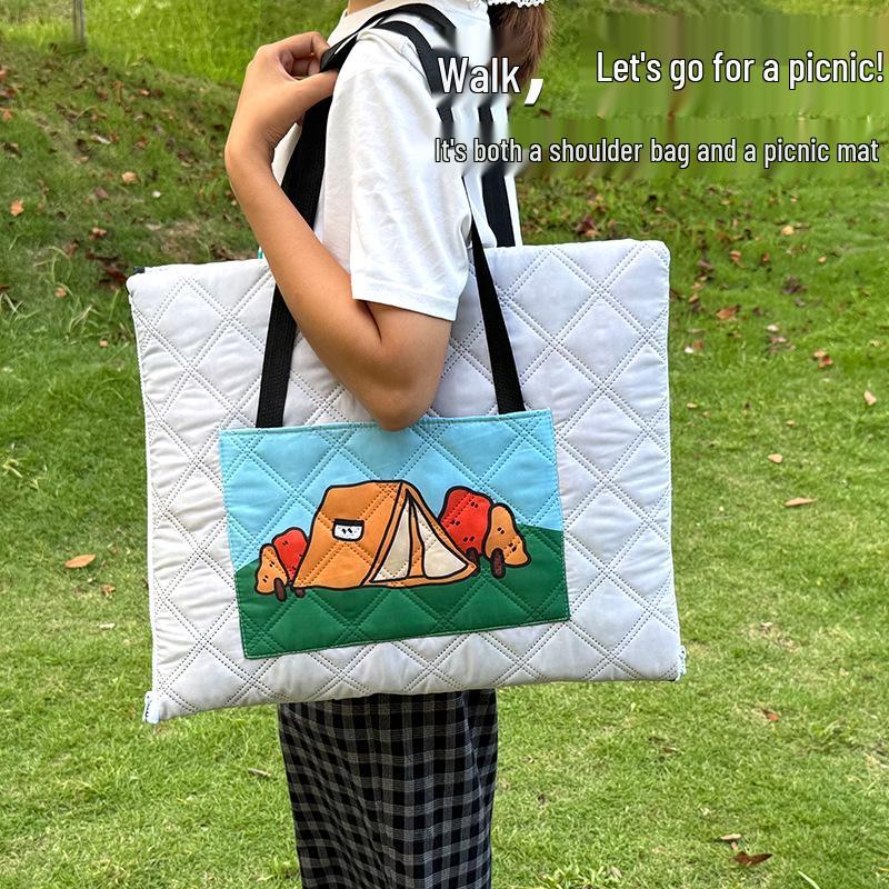 Ultrasonic Waterproof Picnic Mat with Zipper Backpack - Moisture-Proof, Thickened, Foldable, Portable Cushion.