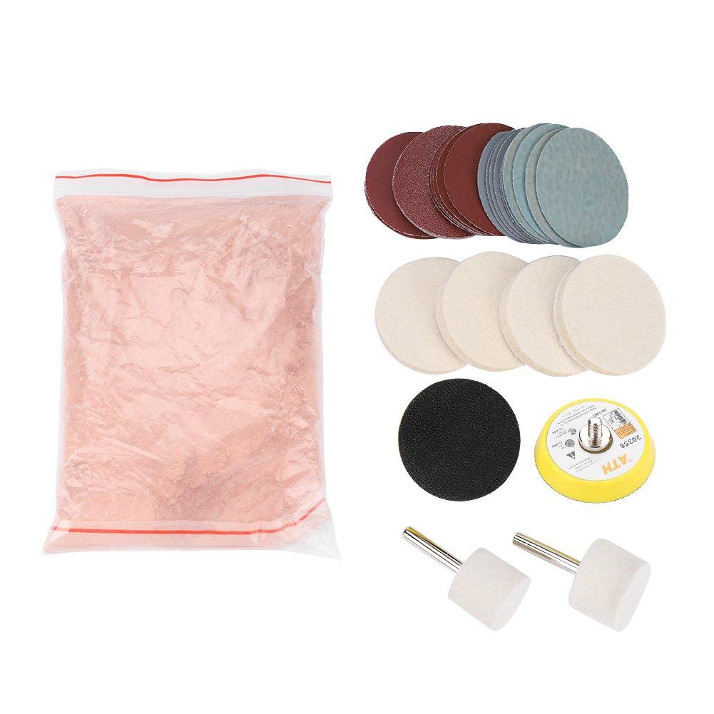 Glass Polishing Kit Scratch Removal Set 34 Pcs Deep Scratch Remover Ceric Dioxide Abrasive Discs Polish Pad Felt for Windscreen and Glass